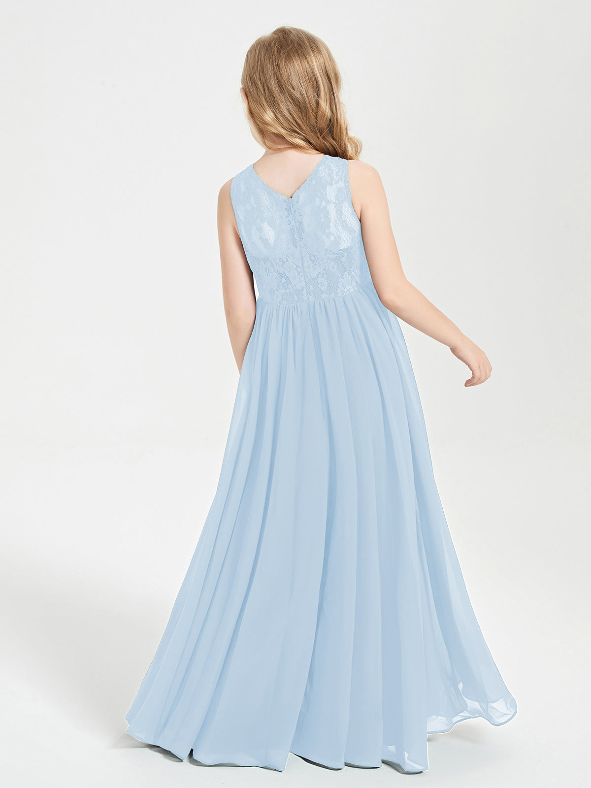 Long Junior Bridesmaid Dresses Lace Top Sky Blue